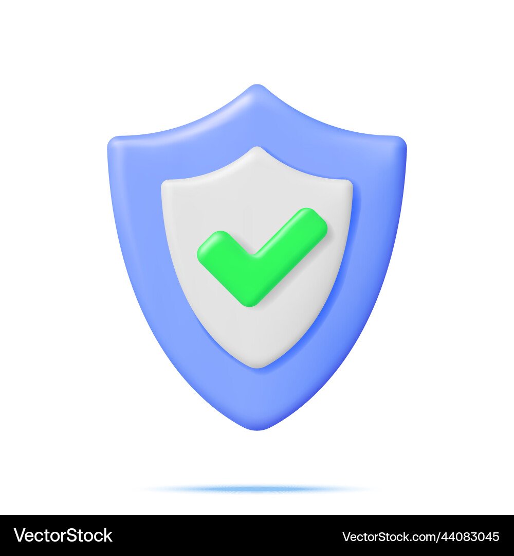 3d right button in shield shape 3d right button in shield shape vector image