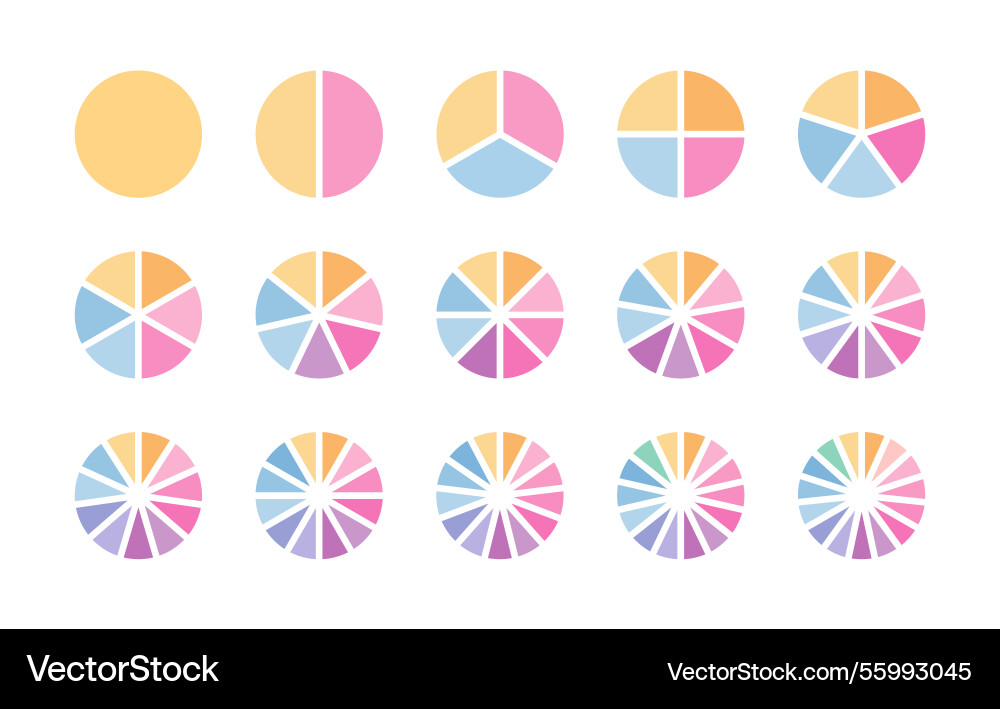 Circular section pie diagram graph set of colored Circular section pie diagram graph set of colored vector image