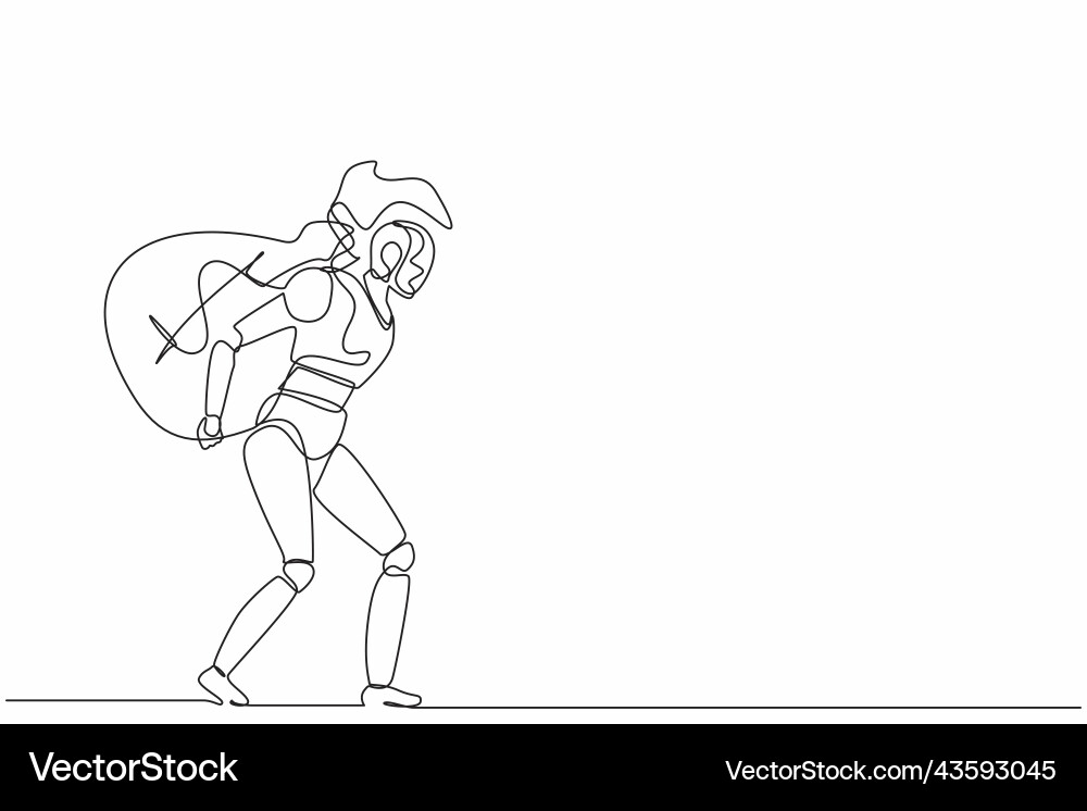 Continuous one line drawing robots carry heavy Continuous one line drawing robots carry heavy vector image