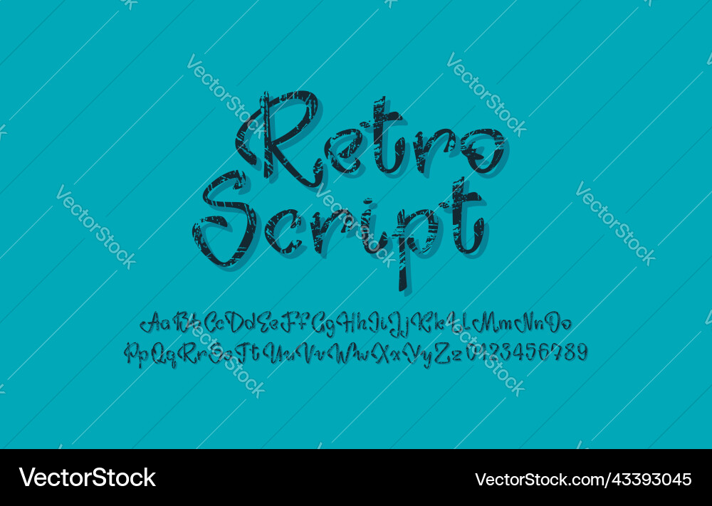 Cursive textured font retro handwritten alphabet Cursive textured font retro handwritten alphabet vector image