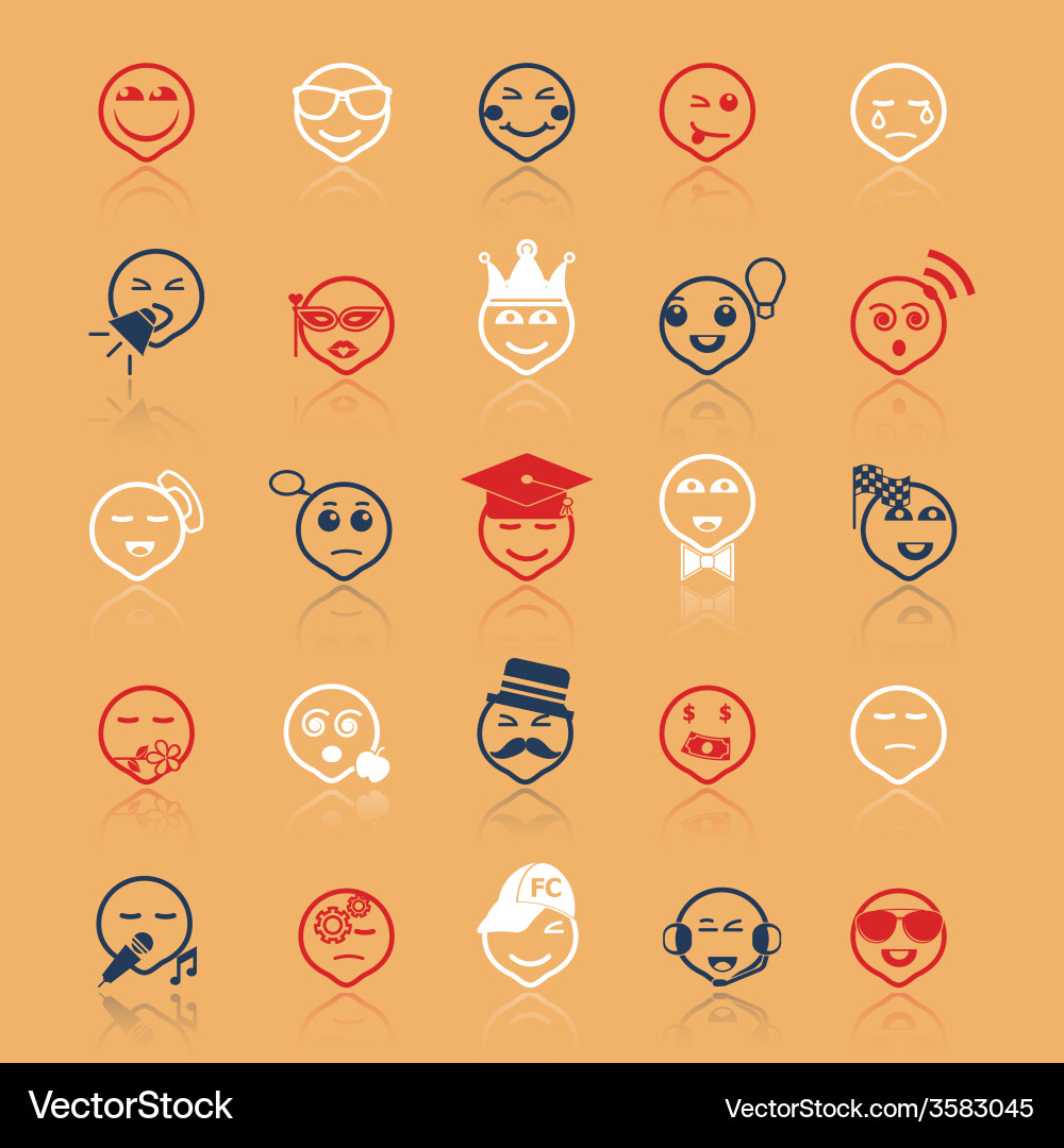 Face action line icons flat color with reflect vector image