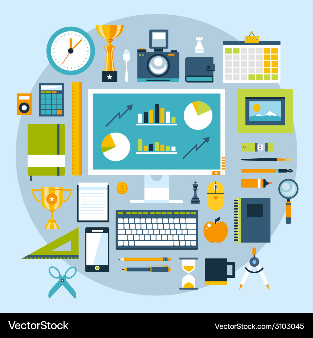 Flat design style modern icons set of office items Vector Image