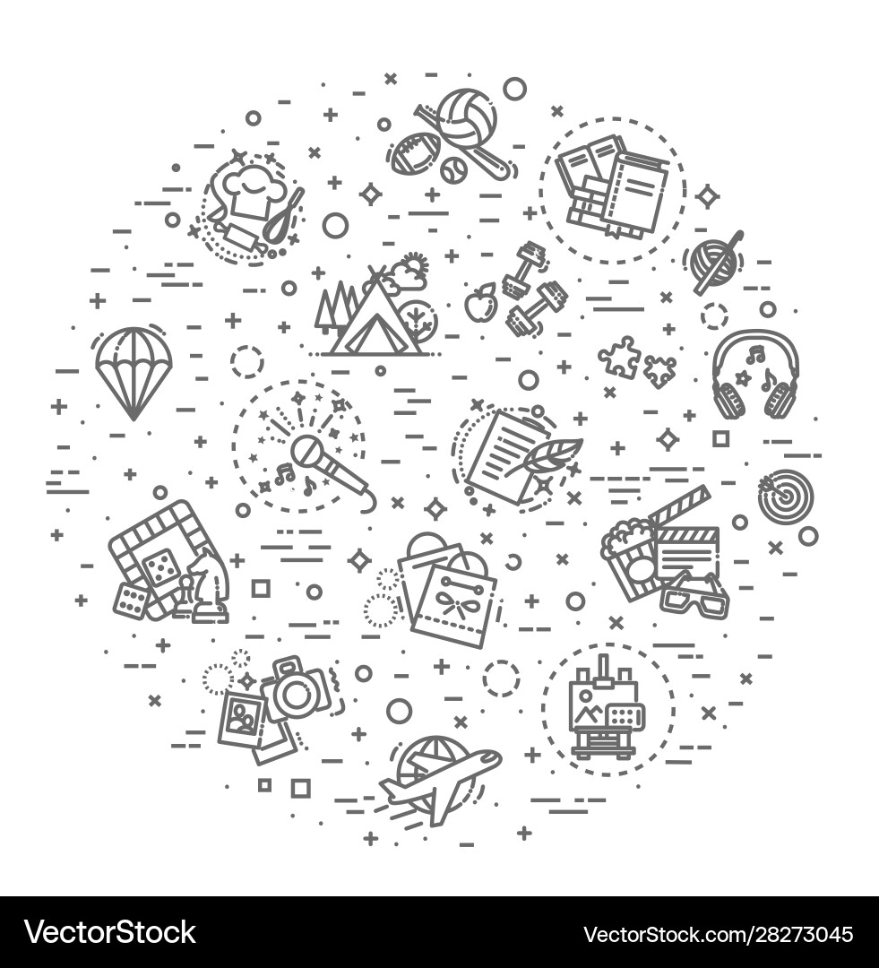 Hobbys und Zinsen detaillierte Zeilensymbole Set Hobbys und Zinsen detaillierte Zeilensymbole Set vektorbild