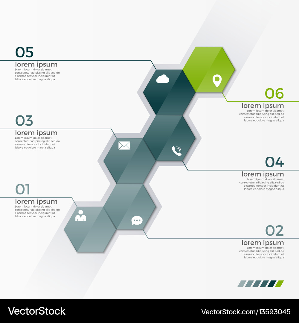 Infographic template with 6 hexagons Royalty Free Vector