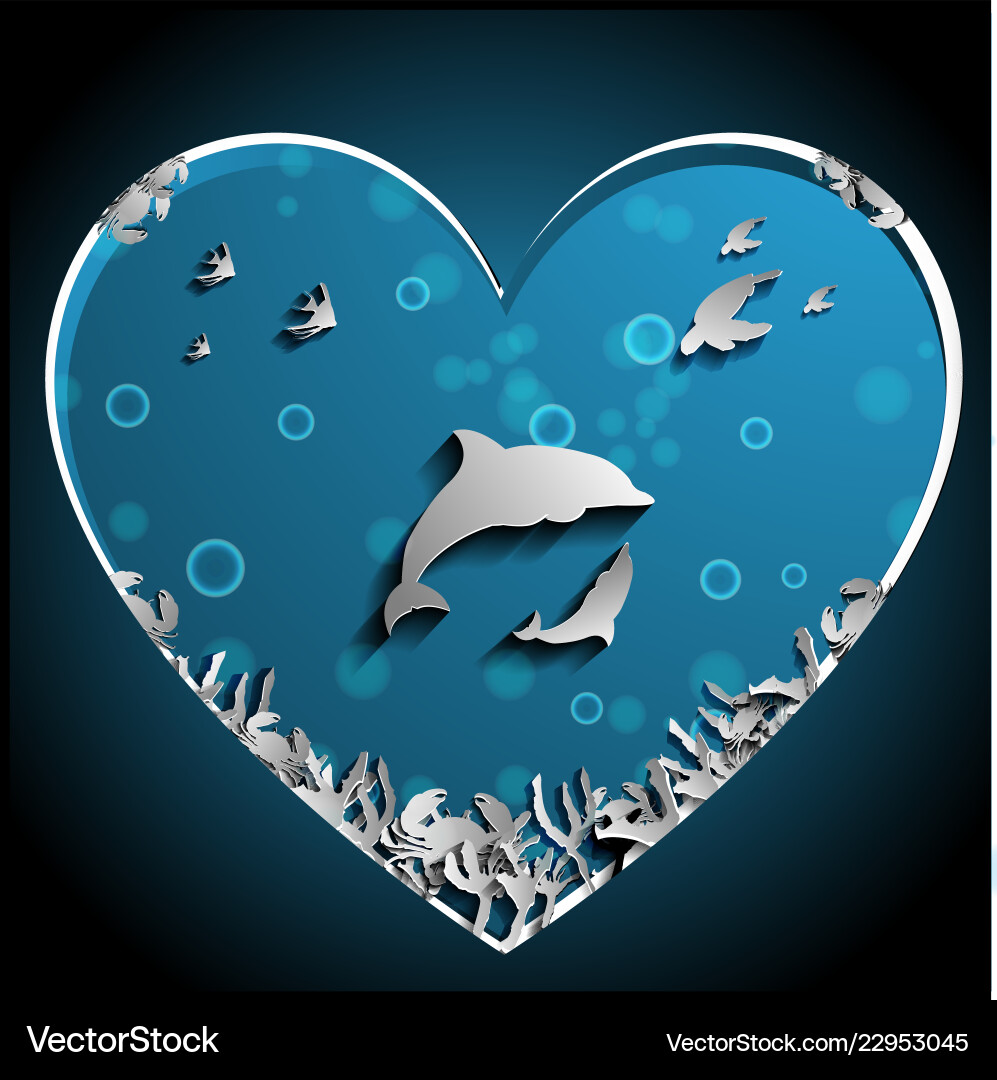 Loving of dolphins under the sea papercut art Loving of dolphins under the sea papercut art vector image