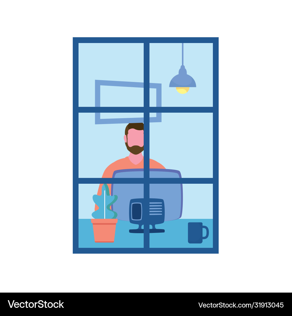 Mann mit Computer im Fensterdesign Mann mit Computer im Fensterdesign vektorbild