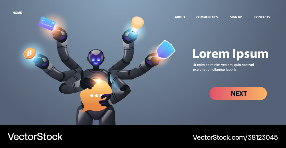 Modern robot with many hands multitasking robotic Modern robot with many hands multitasking robotic vector image