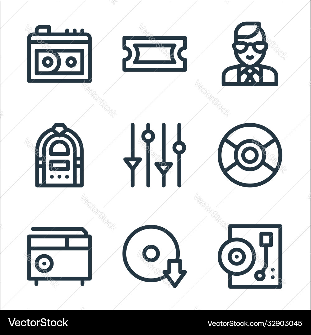 Music line icons linear set quality Vector Image