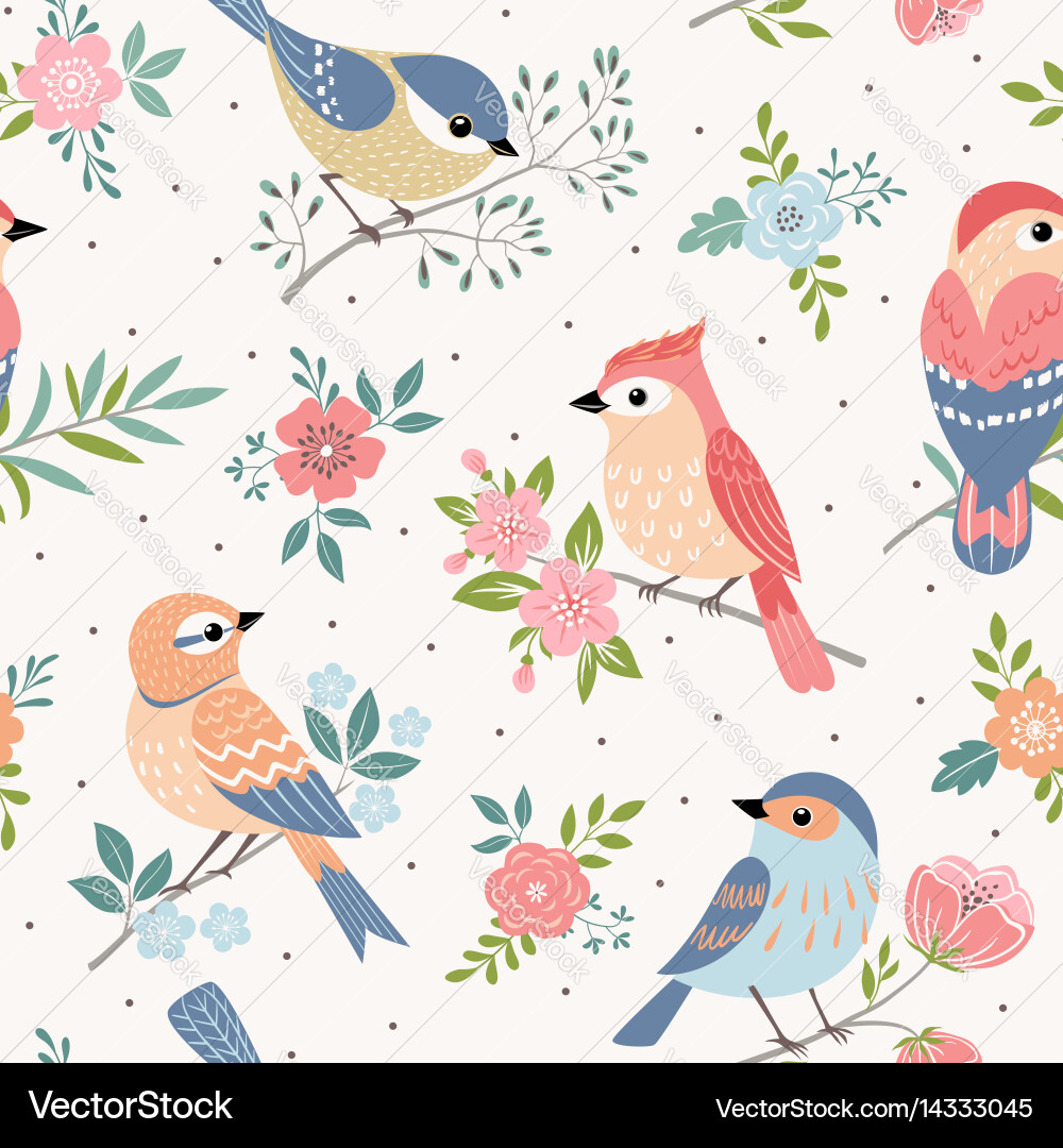 Pastel Bird Floral Print vector image