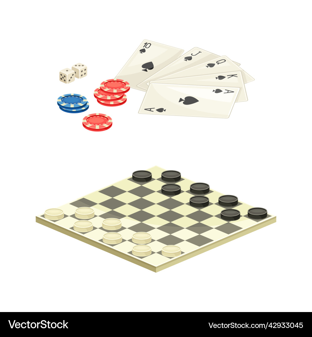 Poker and checkers board games objects set Poker and checkers board games objects set vector image