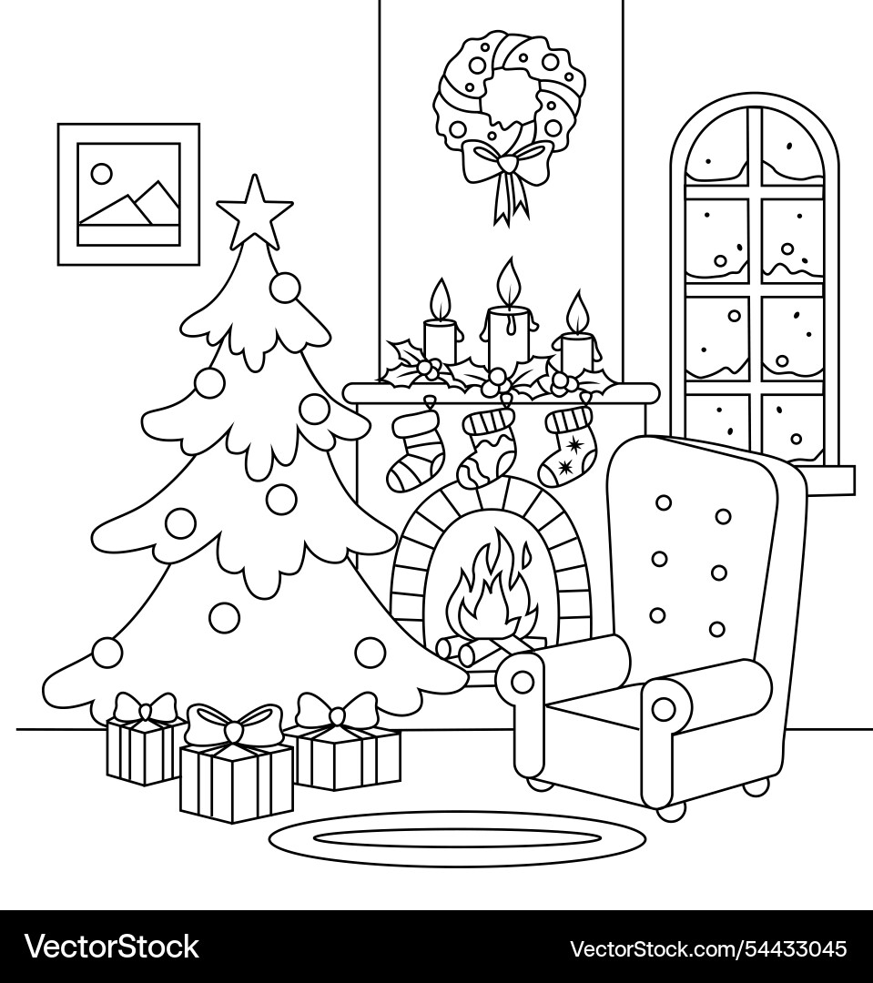 Room of santa claus with fireplace christmas tree Room of santa claus with fireplace christmas tree vector image