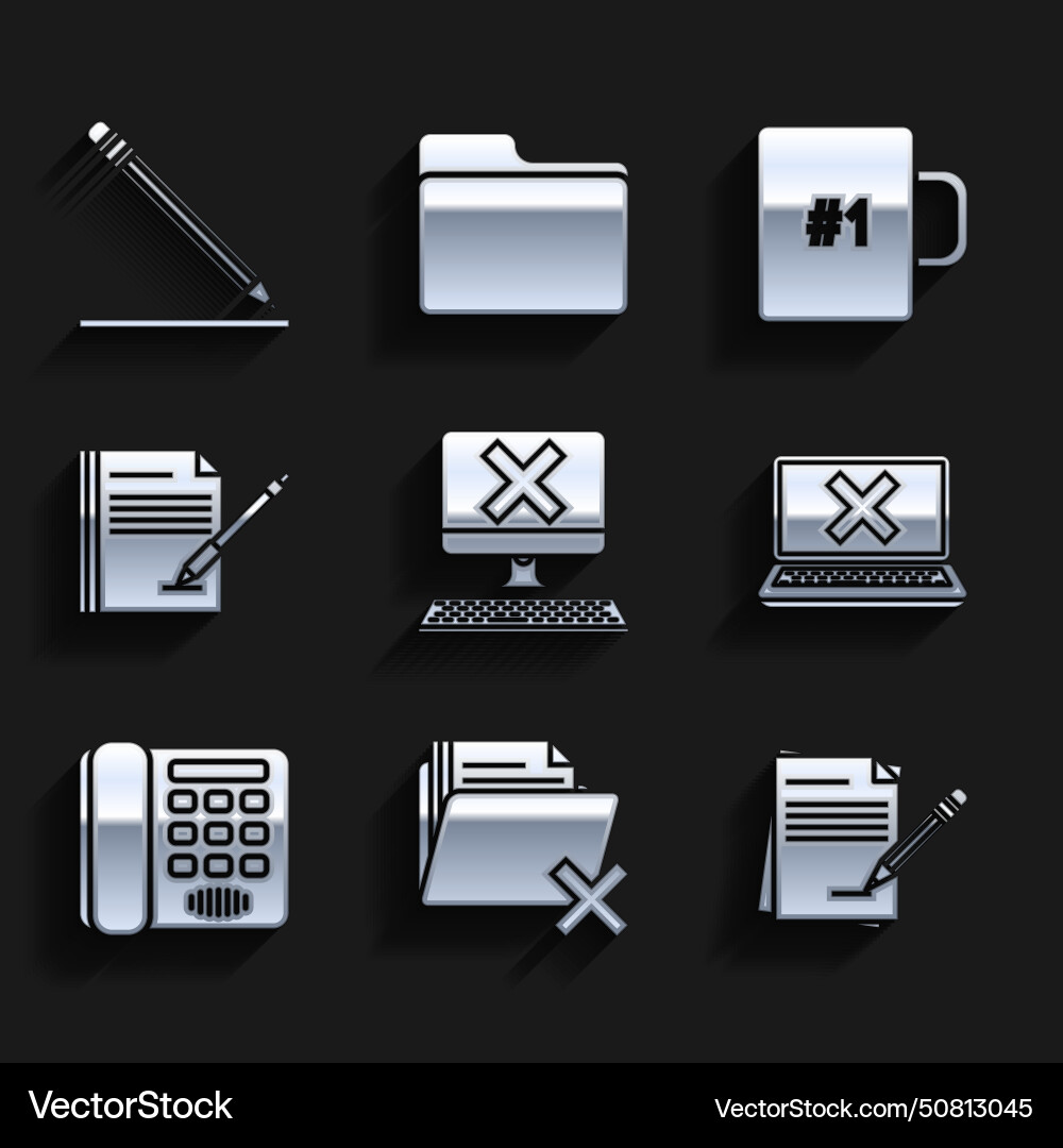 Set computer with keyboard and x mark delete Set computer with keyboard and x mark delete vector image