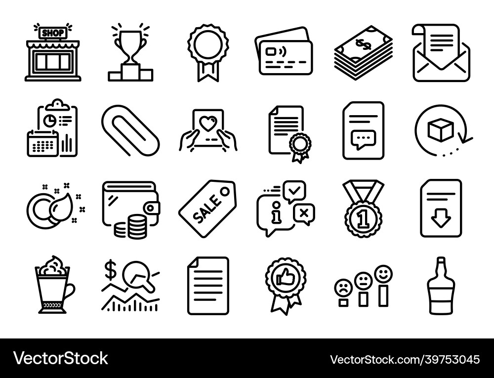 Set of reward shop and return package line Set of reward shop and return package line vector image