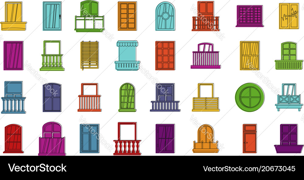 Windows icon set color outline style Windows icon set color outline style vector image