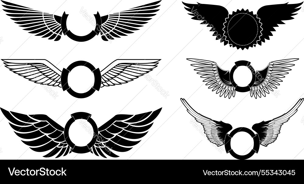 Wings with banners set on white background Vector Image