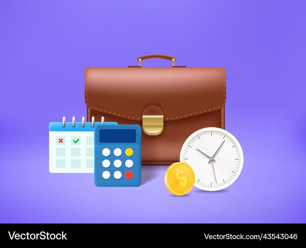 Briefcase with calculator calendar and clock time Briefcase with calculator calendar and clock time vector image