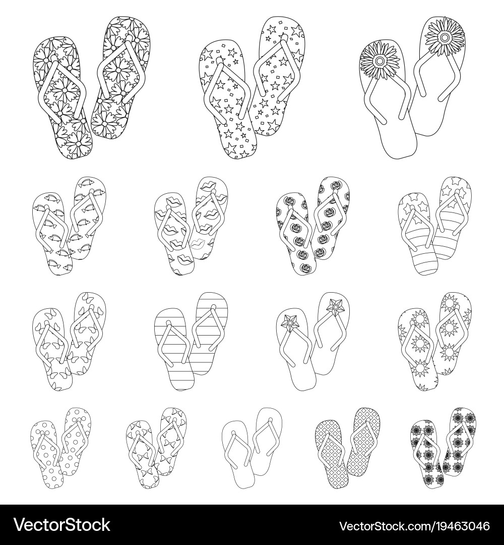 Flip-flops outline icons in set collection vector image