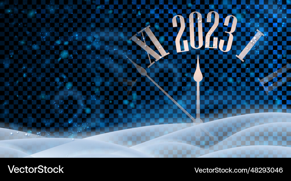 Half hidden clock showing 2023 on transparent Half hidden clock showing 2023 on transparent vector image