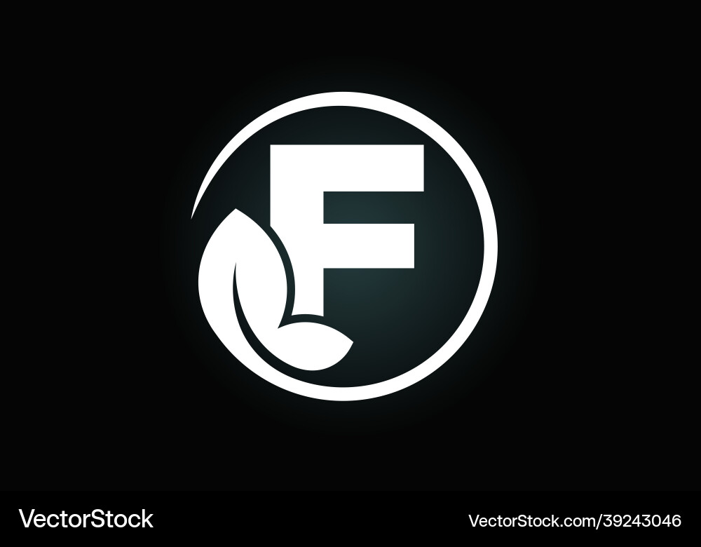 Initial f monogram alphabet with leaf Vector Image