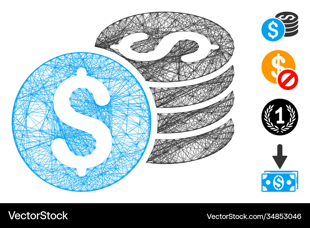 Net dollar coin stack mesh Net dollar coin stack mesh vector image