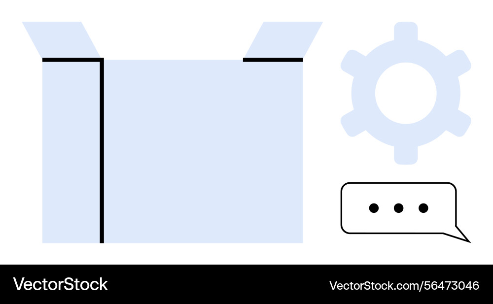 Open box with gear and speech bubble representing vector image