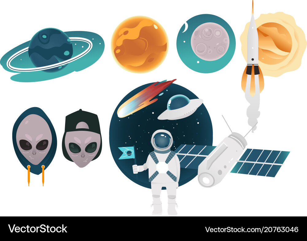 Outer space theme objects set with different vector image