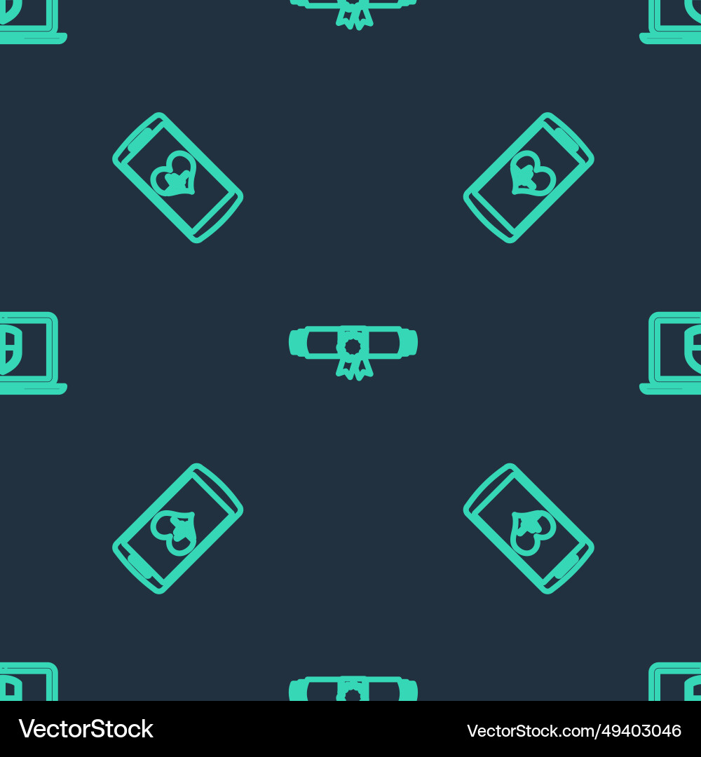 Set line diploma rolled scroll smartphone Vector Image
