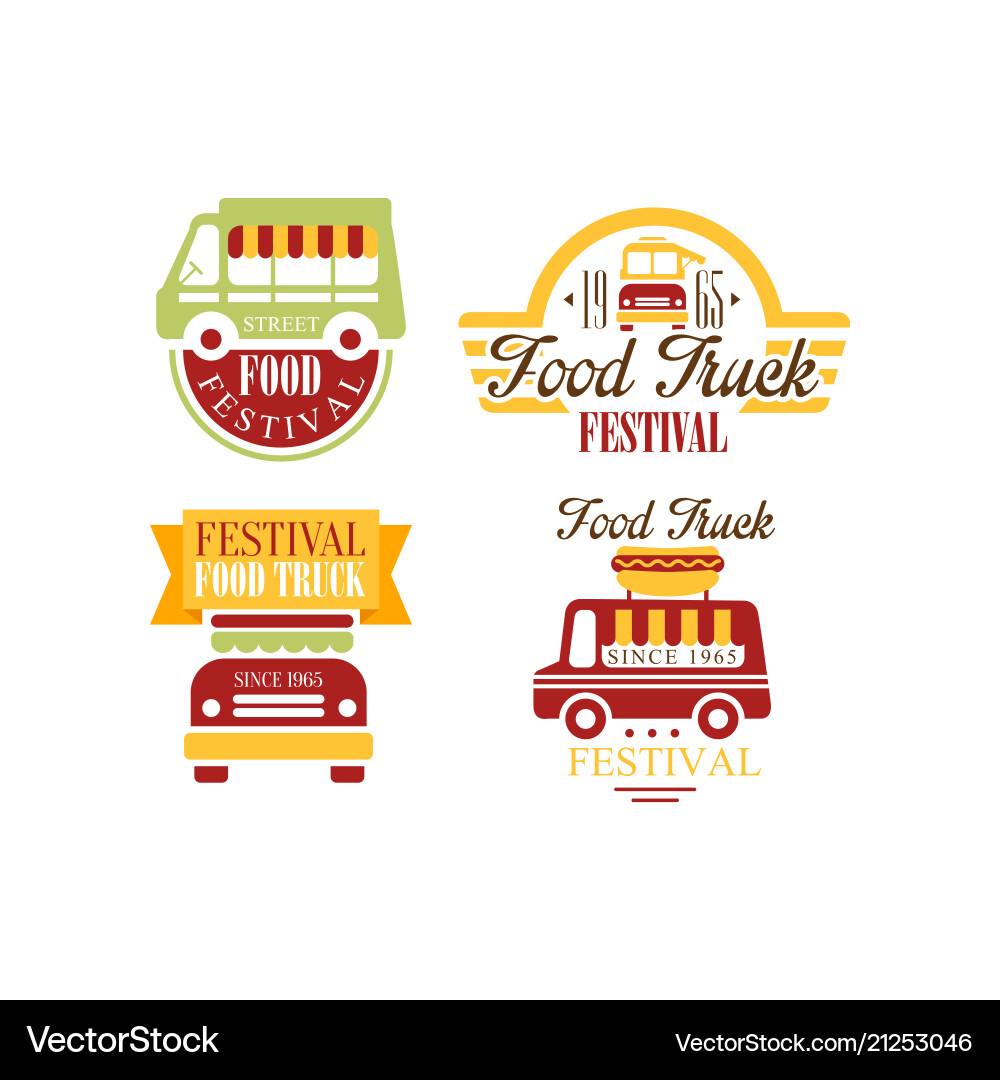 Set of colorful food truck emblems logos Set of colorful food truck emblems logos vector image