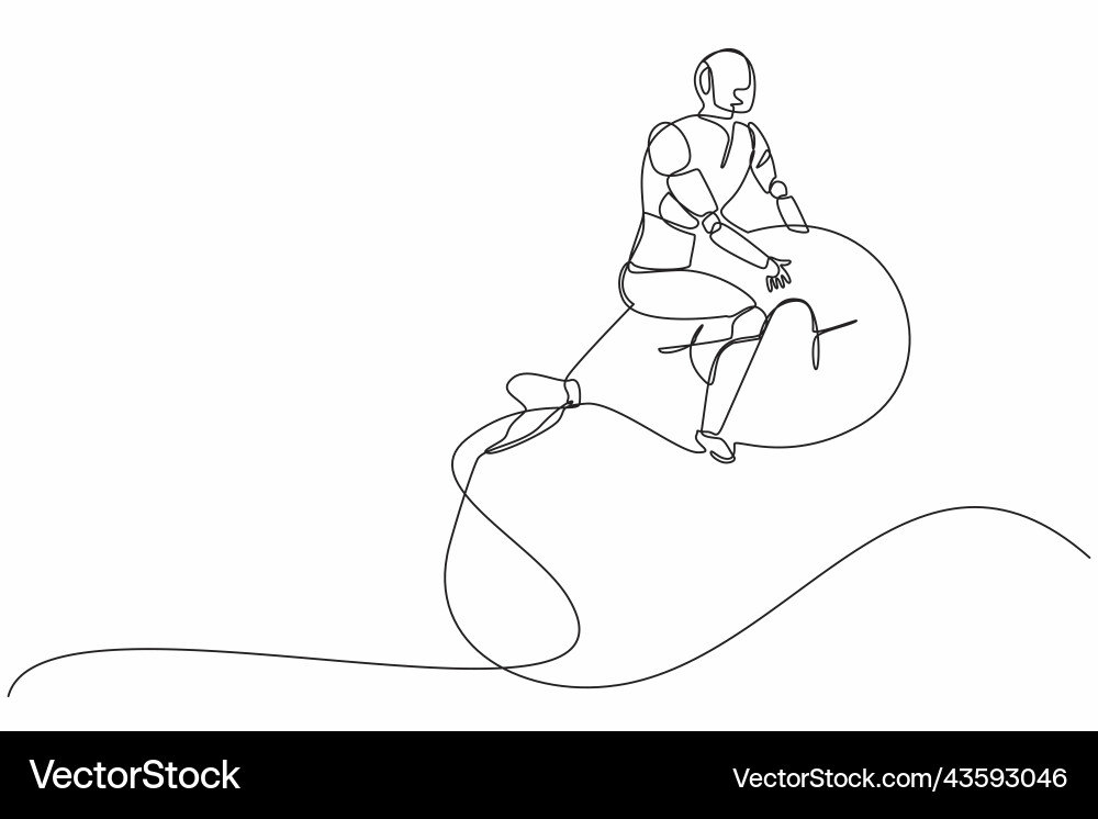 Single continuous line drawing robots riding big Single continuous line drawing robots riding big vector image