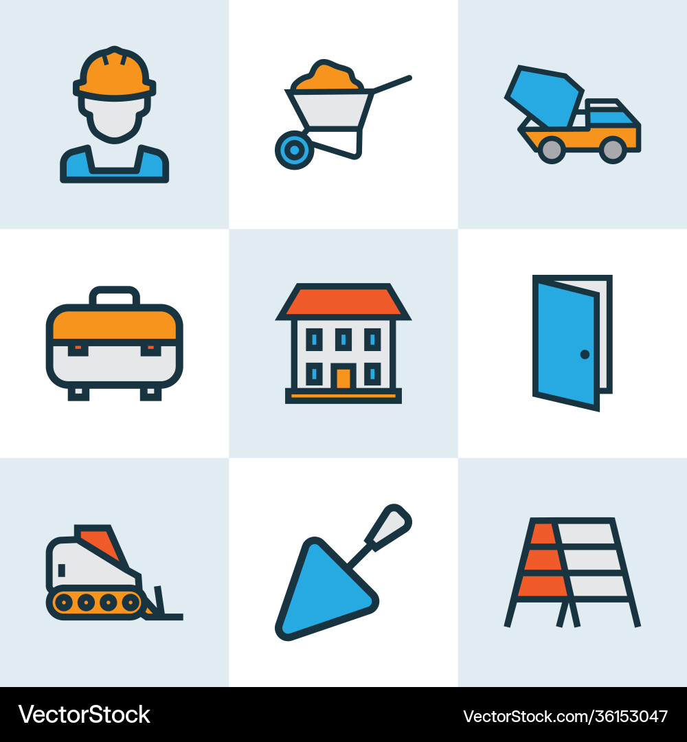 Building icons colored line set with trowel Building icons colored line set with trowel vector image