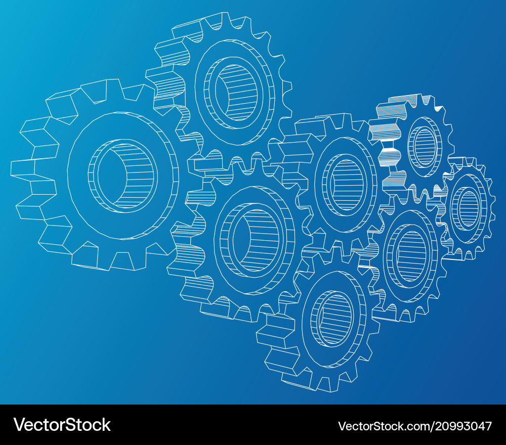 Cogs and gears rendering of 3d wire-frame Cogs and gears rendering of 3d wire-frame vector image