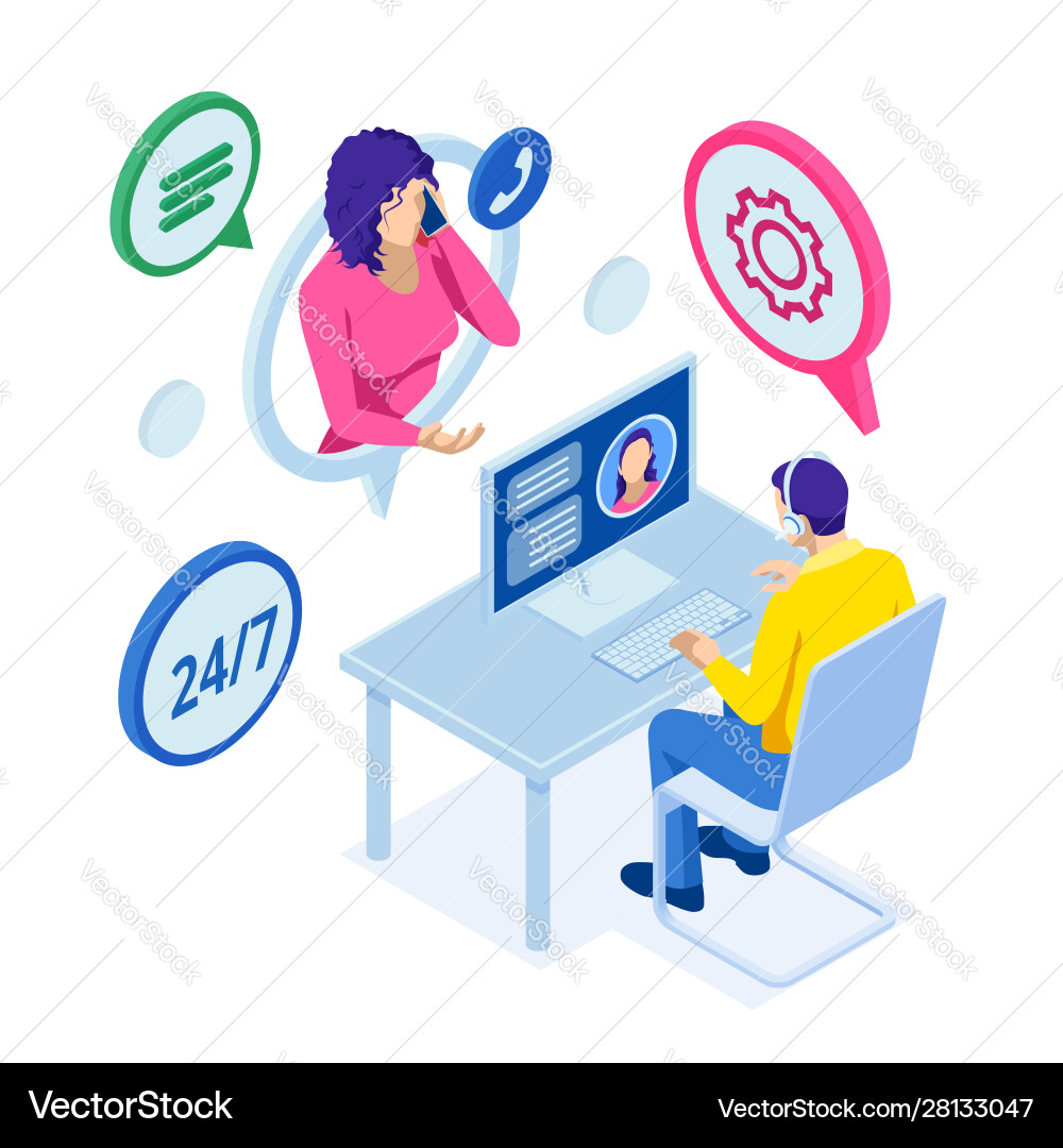 Isometric customer service and operator Isometric customer service and operator vector image
