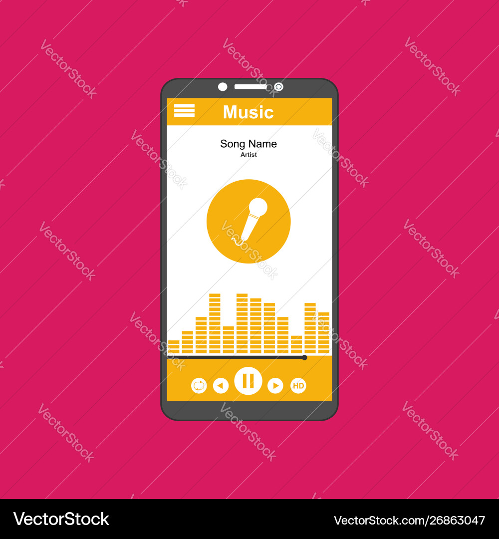 Media player application app template with flat Media player application app template with flat vector image