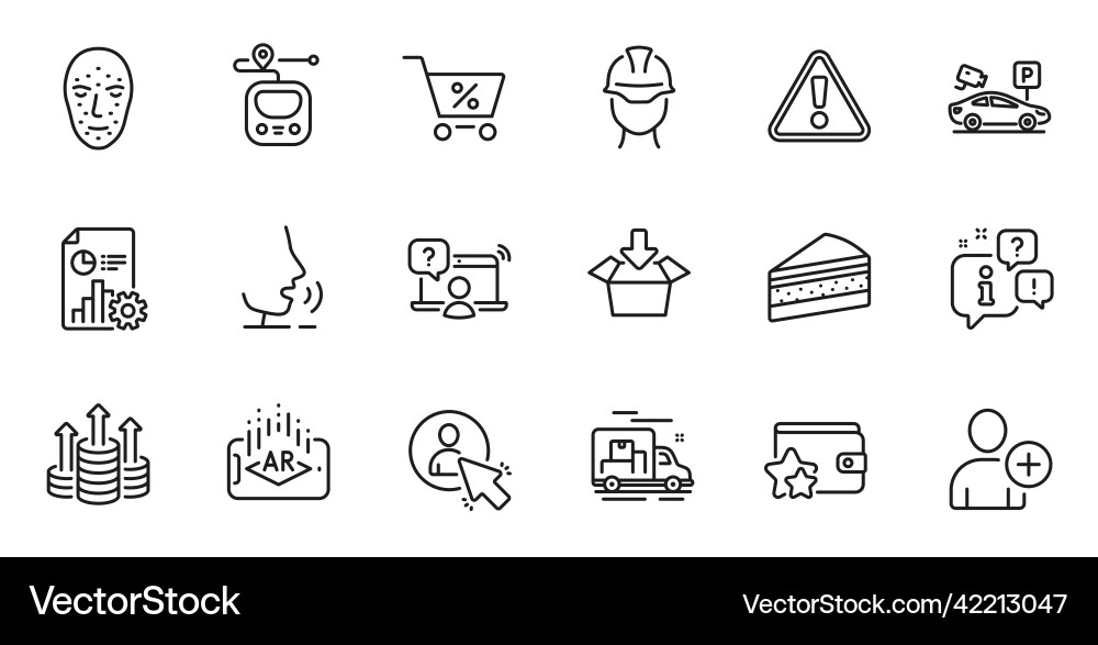Outline set of get box add user and budget line Outline set of get box add user and budget line Vector Image