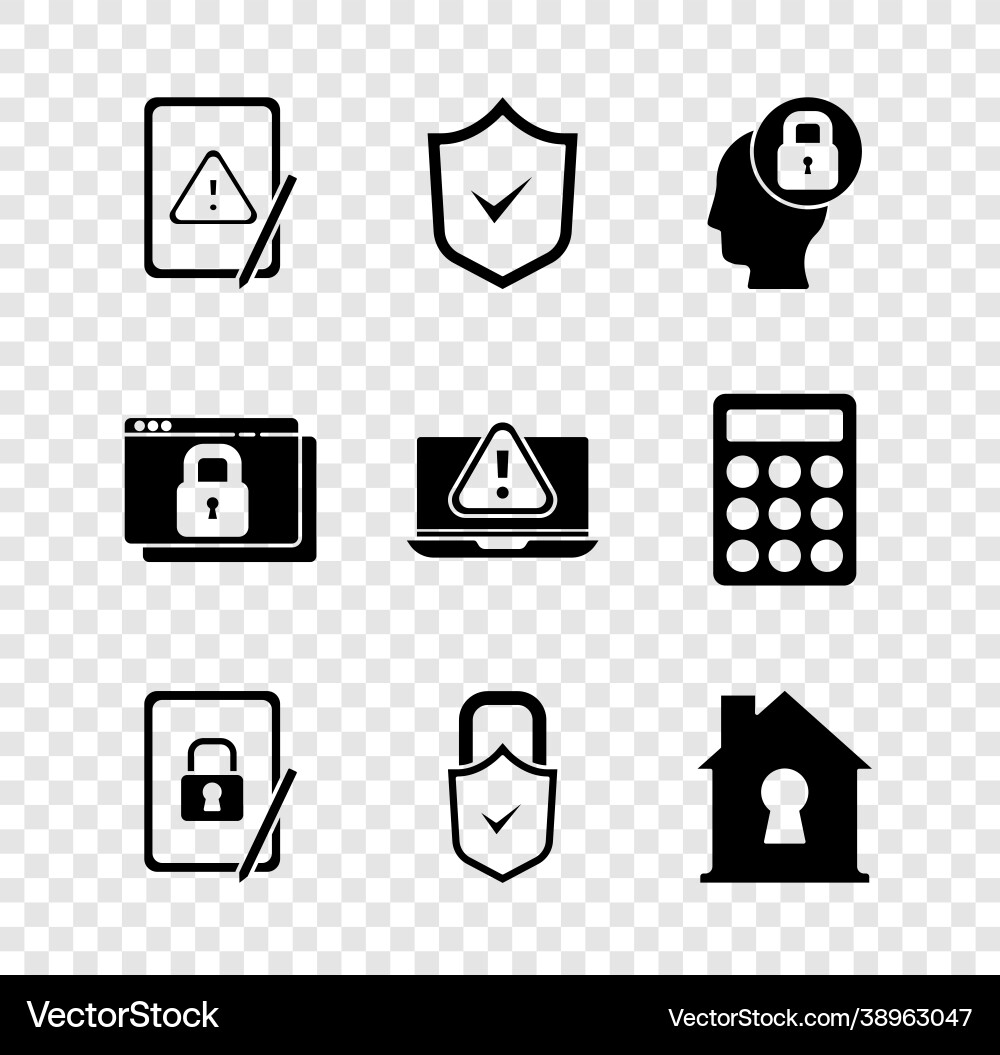 Set tablet with exclamation mark shield check vector image