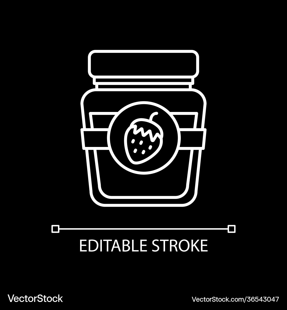 Strawberry jam in jar white linear icon for dark Strawberry jam in jar white linear icon for dark vector image