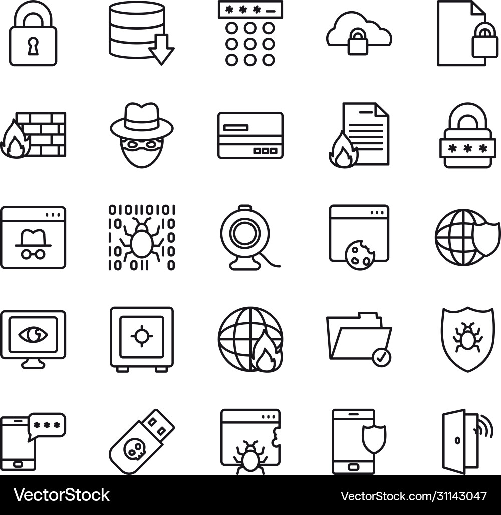 Usb and cyber security icon set line style Usb and cyber security icon set line style vector image