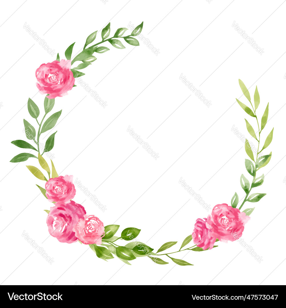 Watercolor floral wreath with rose pink flowers Watercolor floral wreath with rose pink flowers vector image