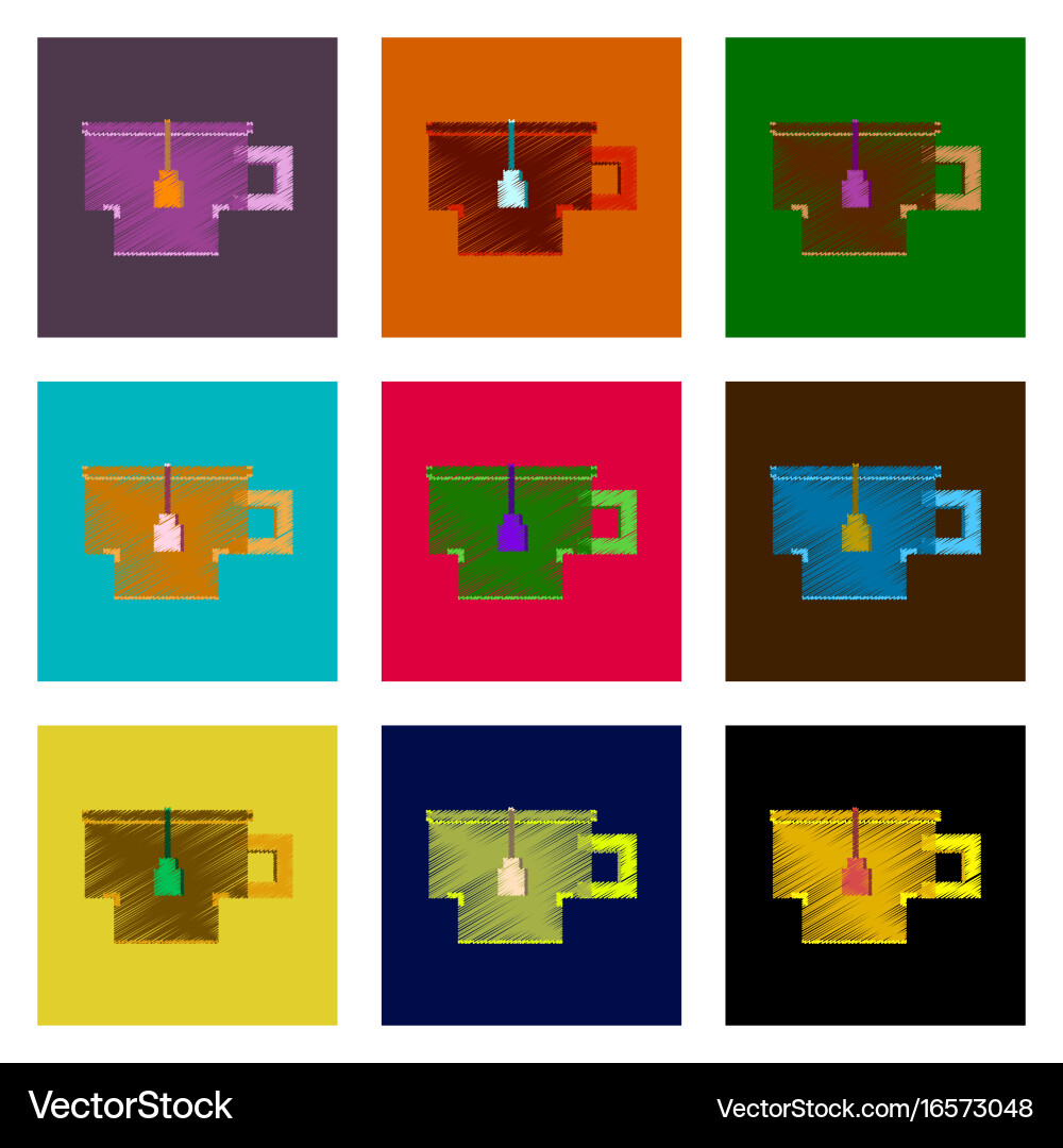 Assembly of flat shading style pixel icon cup Vector Image