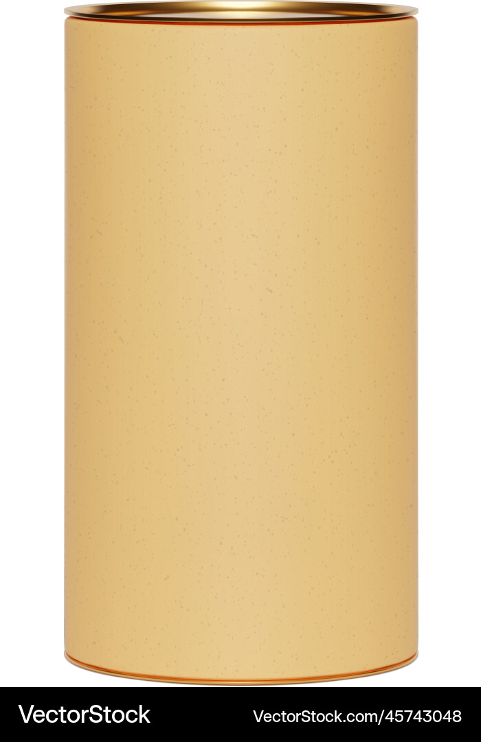 Beige kraft paper tube package with golden lid vector image