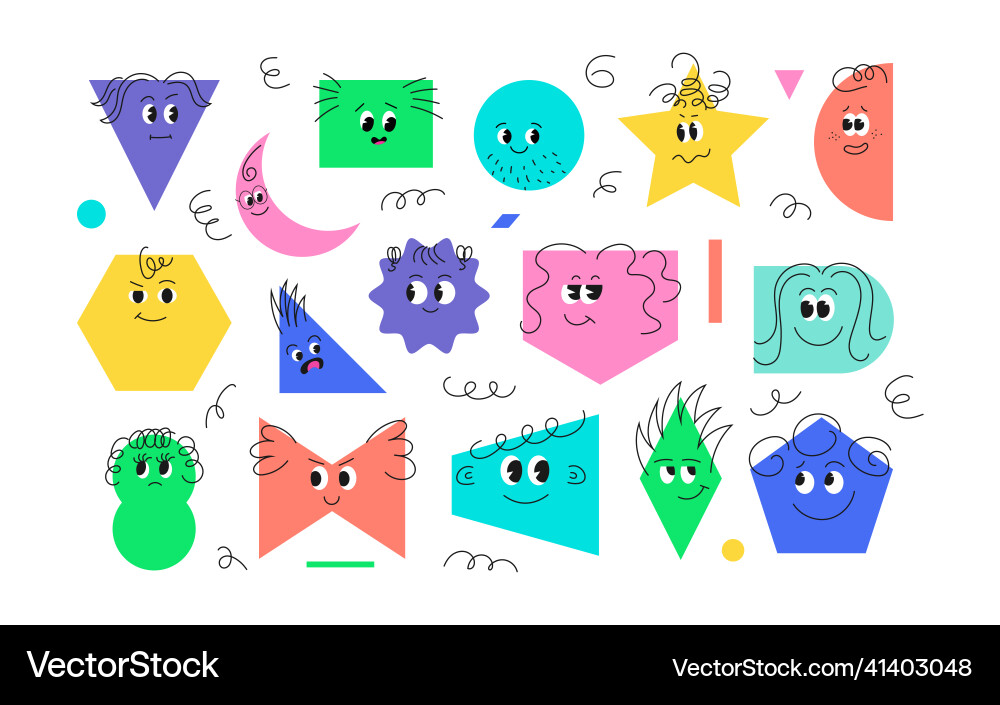 Cute geometric shapes with face emotions funny vector image