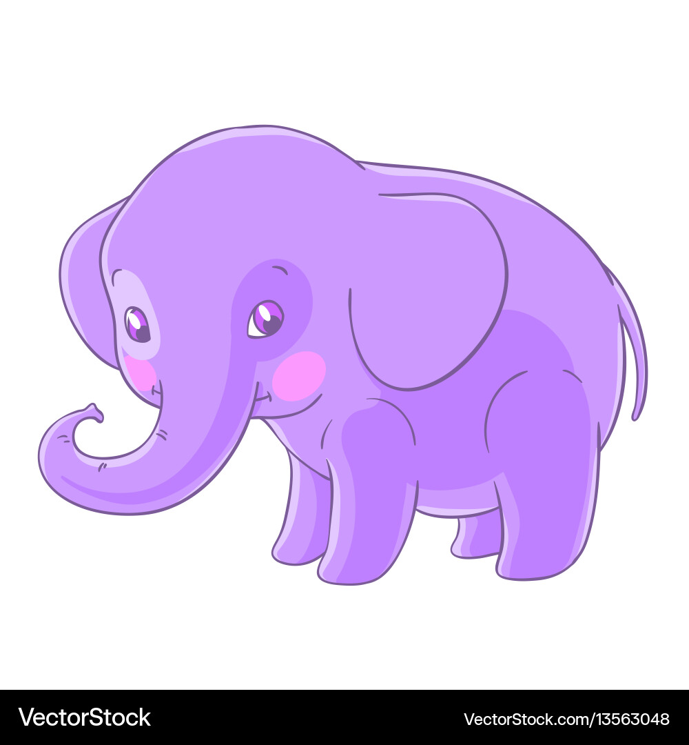 Cute purple elephant in a cartoon style Vector Image