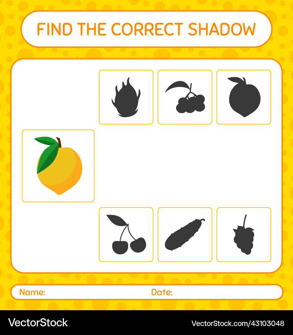 Find the correct shadows game with eggfruit Find the correct shadows game with eggfruit vector image