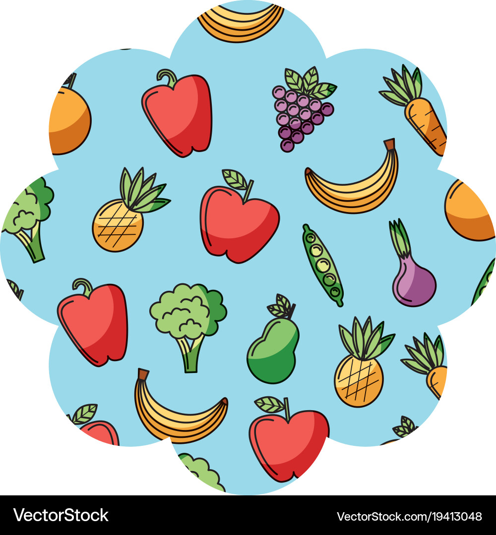 Frame with fruits and vegetables pattern Vector Image