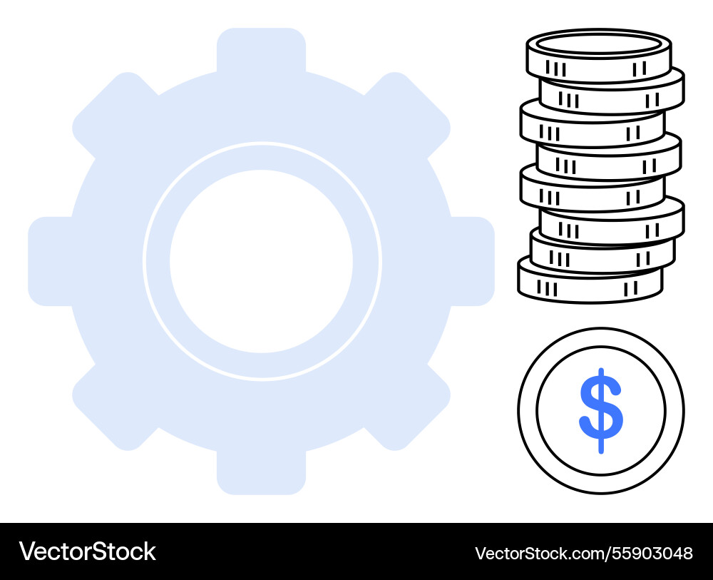Gear and coin stack with dollar icon representing Vector Image