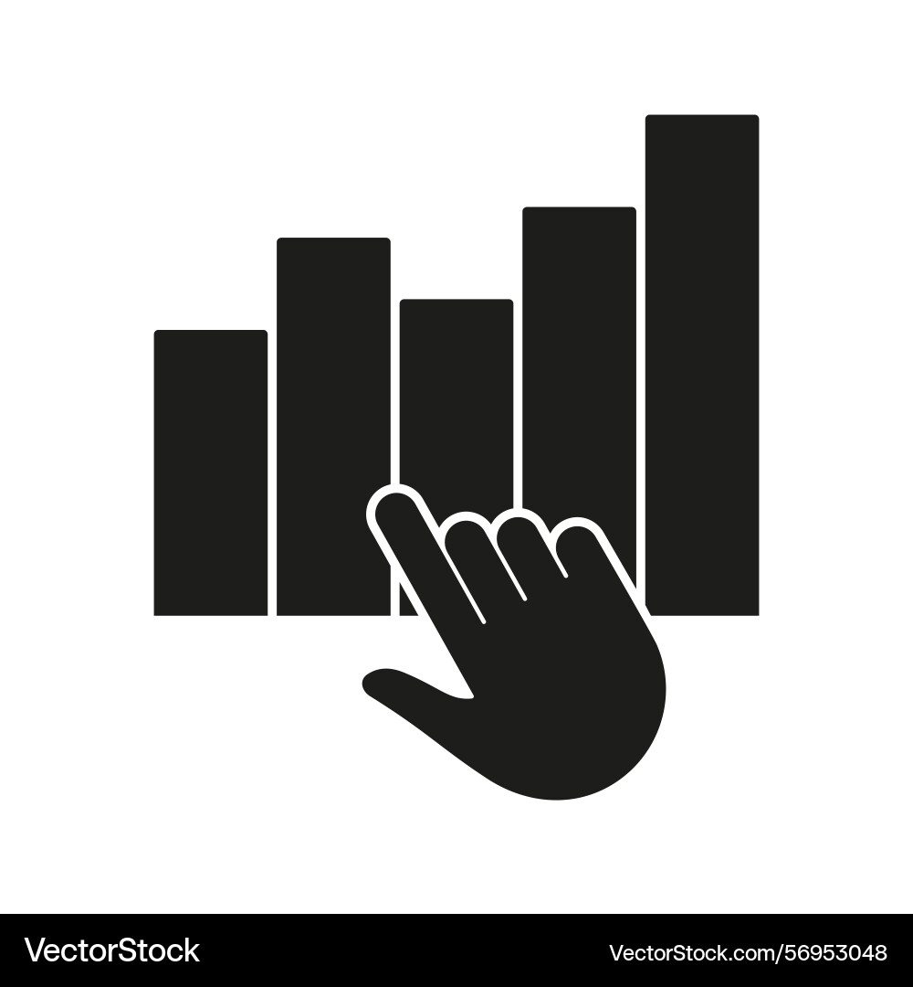 Hand interacting with bar graph solid icon data Hand interacting with bar graph solid icon data vector image
