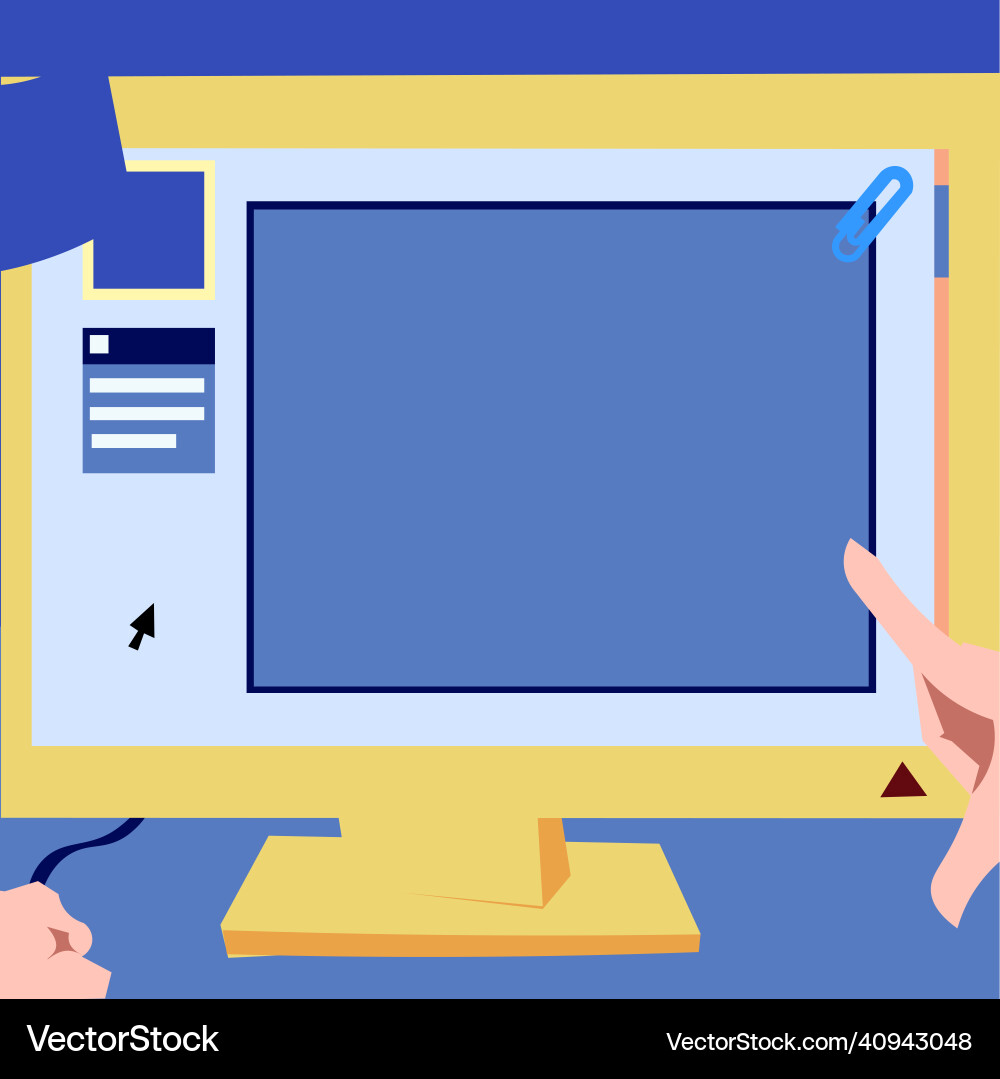 Hand touching screen of desktop inside web Hand touching screen of desktop inside web vector image