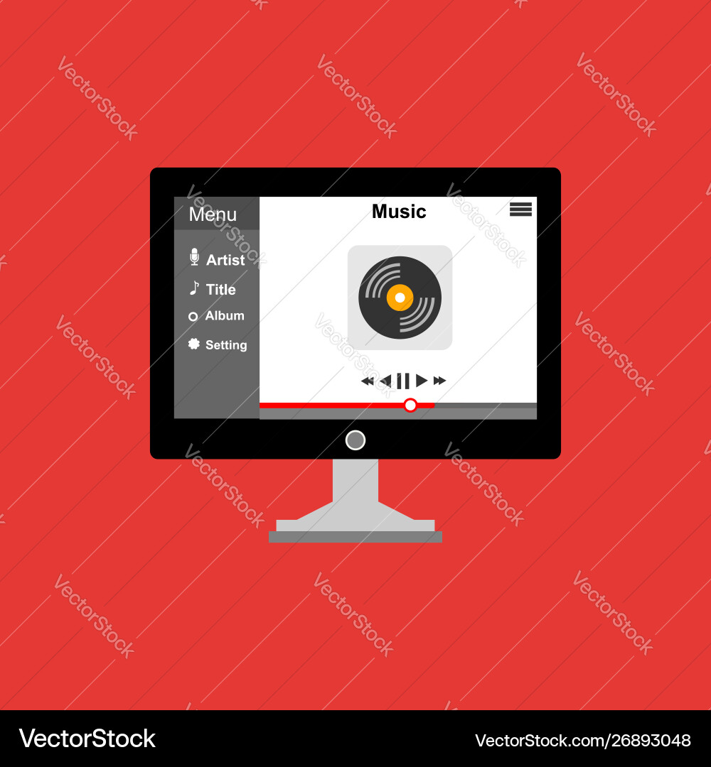 Media player application app template with flat Media player application app template with flat vector image