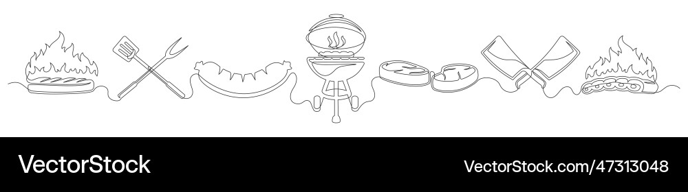 Satz von durchgehenden ein Linie bbq Grillelemente Satz von durchgehenden ein Linie bbq Grillelemente vektorbild