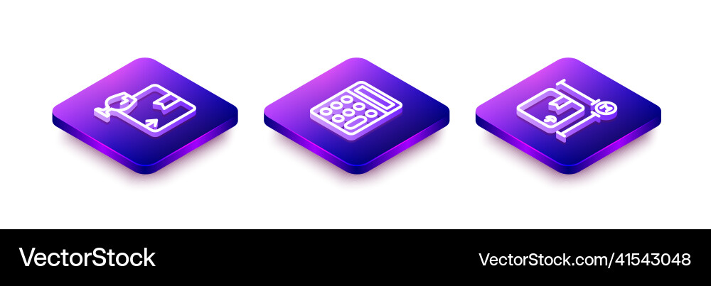 Set isometric line package box with fragile Set isometric line package box with fragile Vector Image